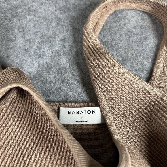 Aritzia Babaton Sculpt Ribbed Crop Tank Top Women's Small Tan Brown Scoop Neck - Picture 8 of 8